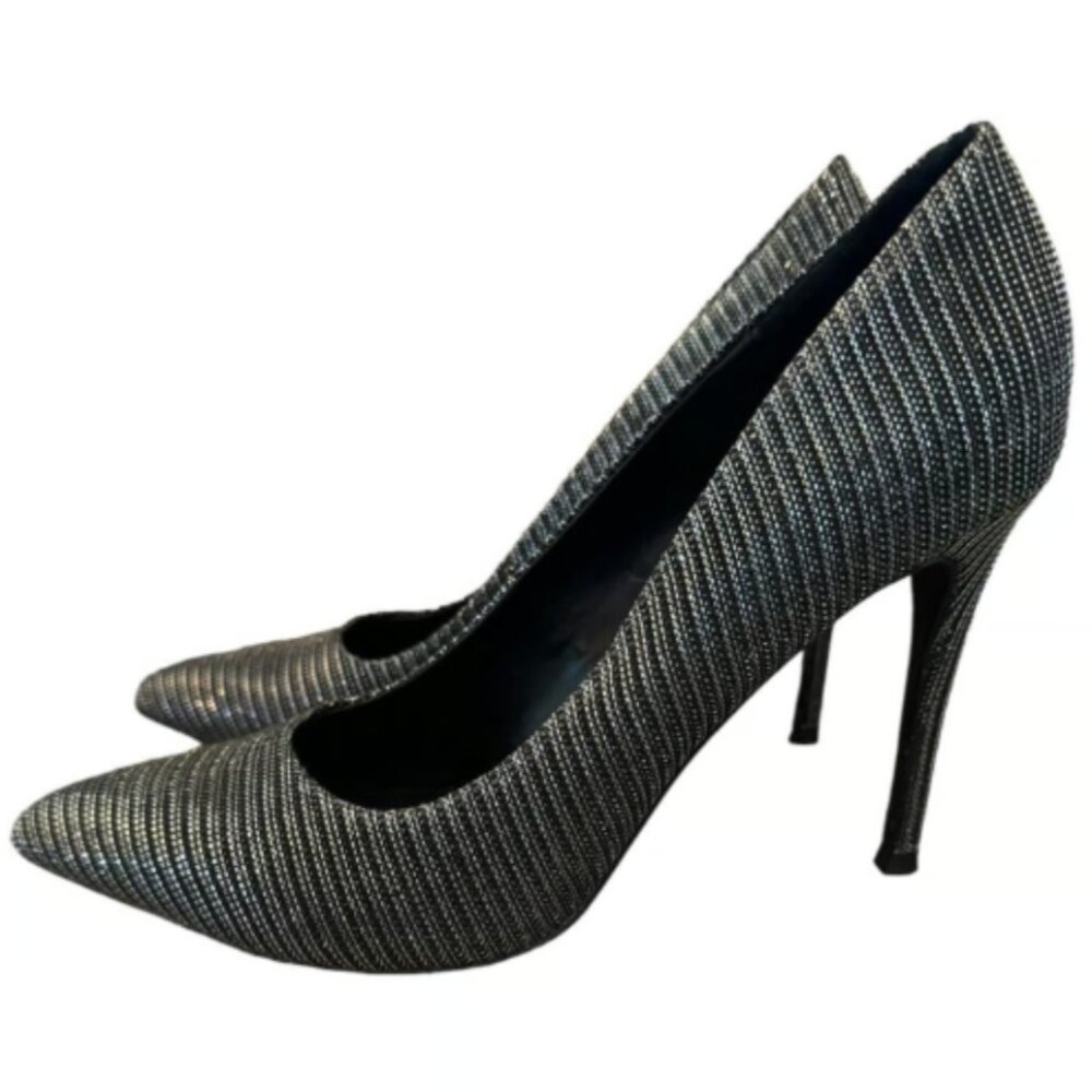 Carlos by Carlos Santana Black and Silver Metallic High Heeled Posy Pump